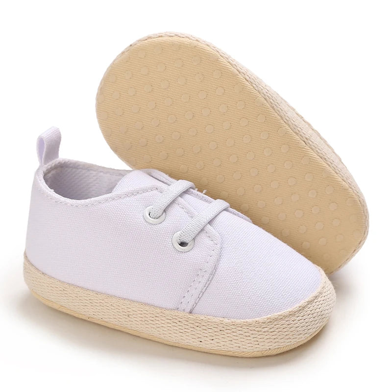 White Soft-Soled Infant Sneakers – Non-Slip Shoes (0–18M)