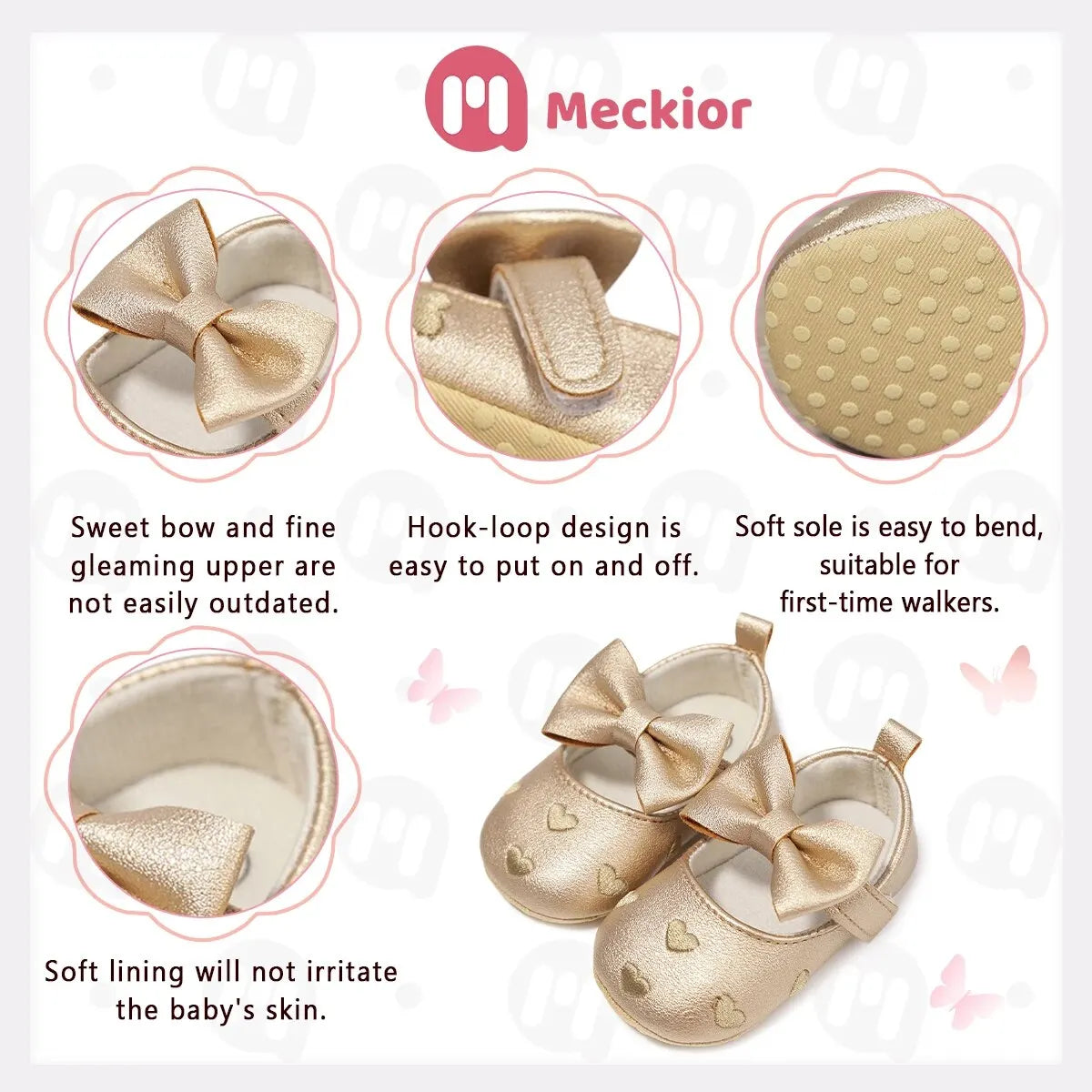 Meckior Baby Girl Dress Shoes – Bow-Knot Soft Sole Walkers