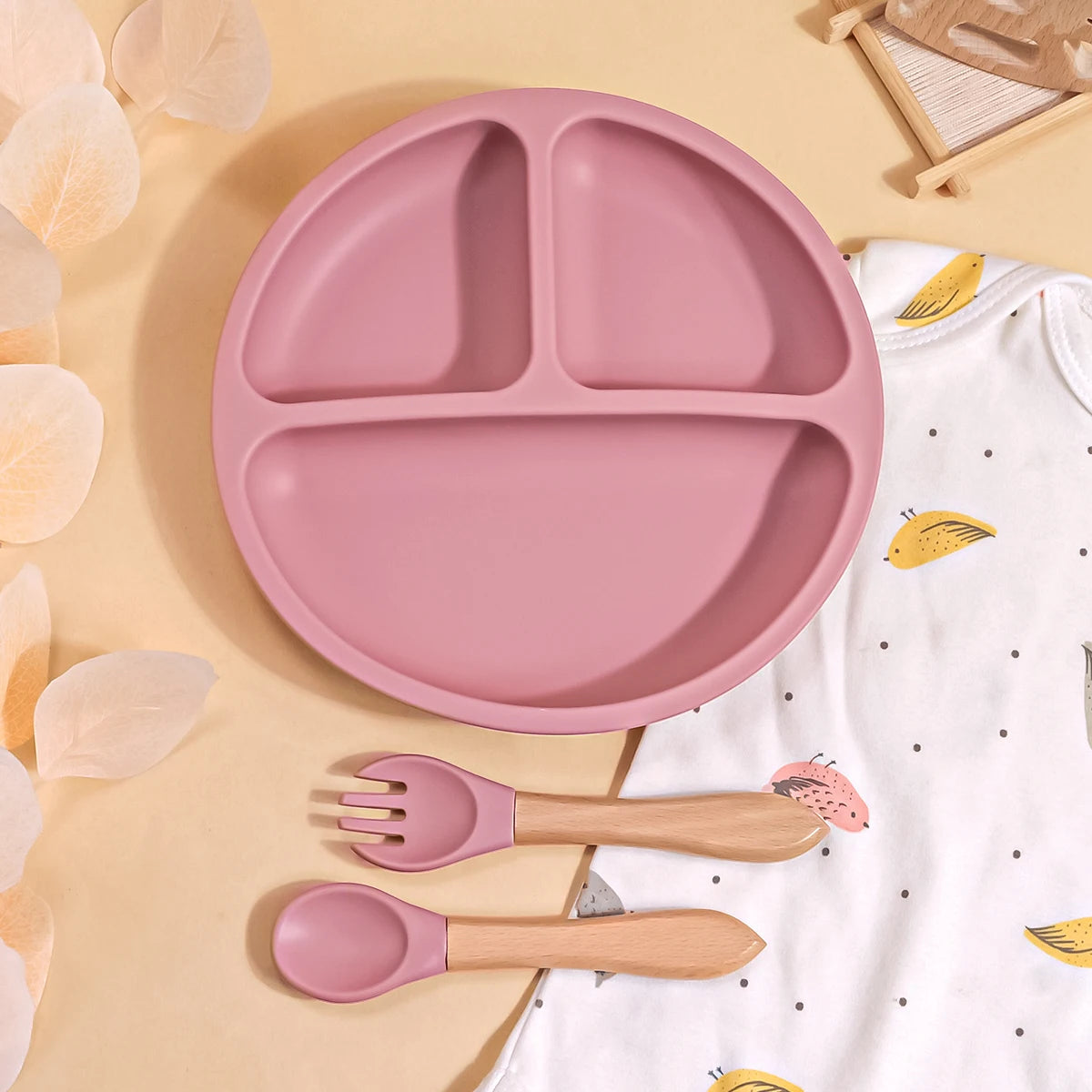 3PCS Silicone Baby Feeding Set with Bib – BPA-Free Toddler Tableware