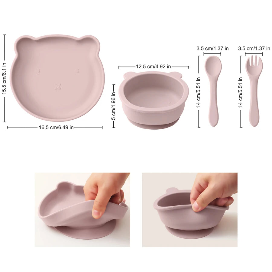 (Set of 4)Children Tableware Set - Baby Silicone Tableware