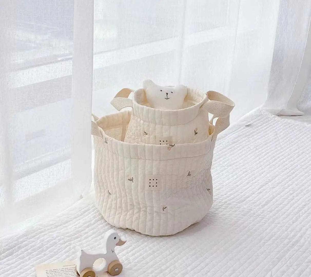 Baby Diaper Storage Bag Toys Blocks Organizer Bag Bedding Mother Tote Bottle Olives Quilted Embroidery Portable Bucket Bags