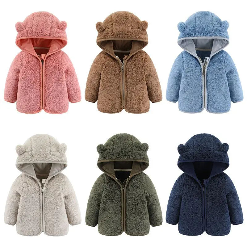 Spring and Autumn Children's Fleece Coat Baby Bear Ears Long Sleeve Warm Jacket 0-3 Years Old Child Clothing