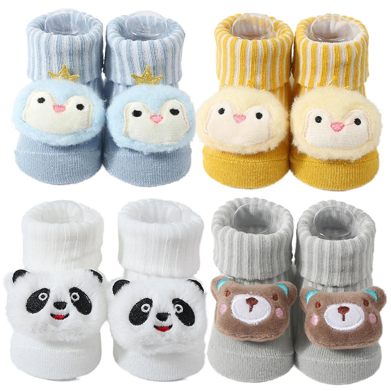 Cute Doll Cotton Baby Socks – Anti-Slip (0–6 Months)
