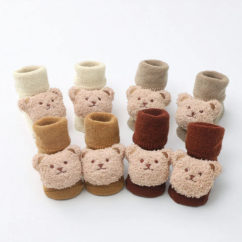 Thick Cotton Baby Socks with Cartoon Bear – Warm & Non-Slip
