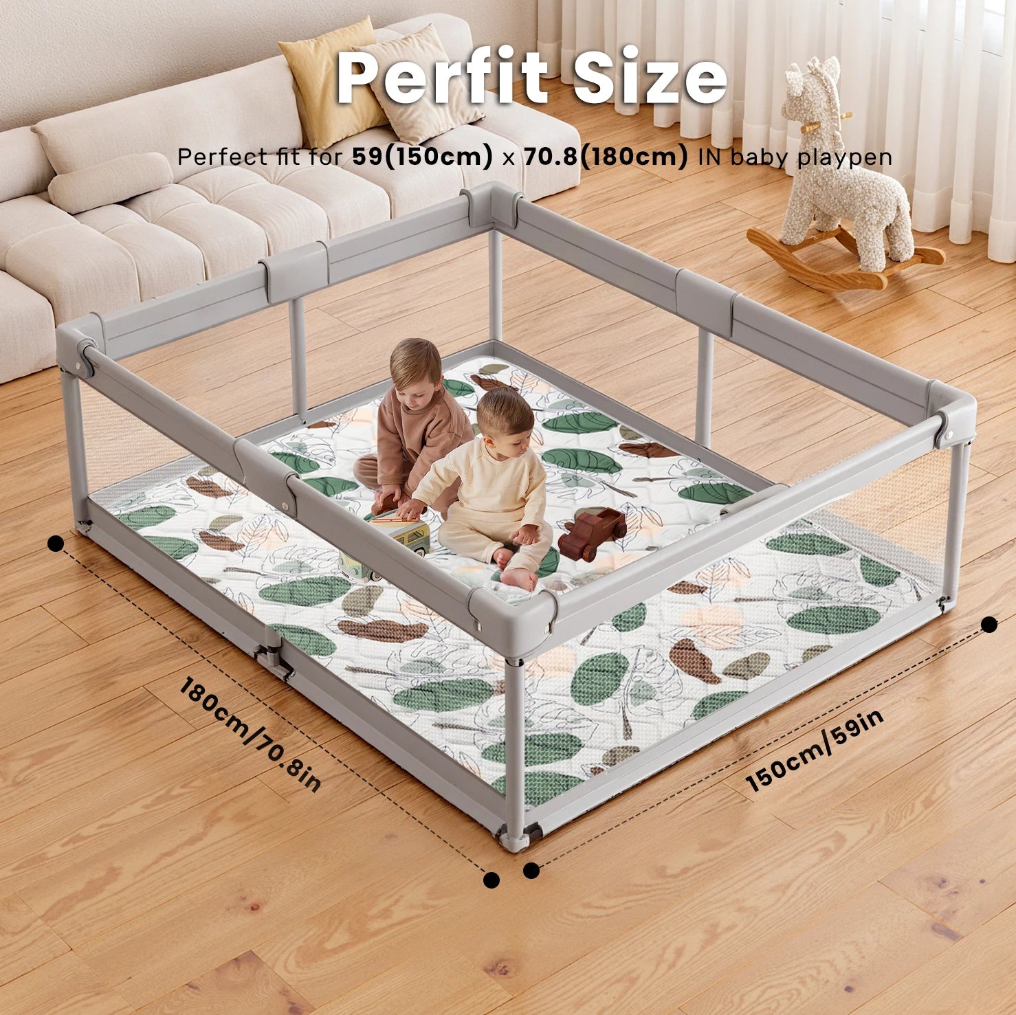 Baby Play Mats, Crawling Playpen Mat, Thicken Soft Padding Foam Playmat Foldable Crawling Mats, Non-Slip & Machine Washable ki