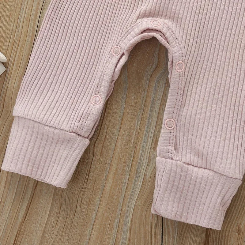 Ribbed Cotton Baby Romper – Long Sleeve Jumpsuit (0–12M)
