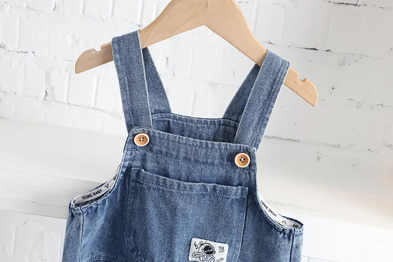 OLEKID 2025 Spring Autumn Korean Style Children Boys 2PCS Clothes Set Printed Letter Hoodie Denim Overalls Infant Baby Boys Suit