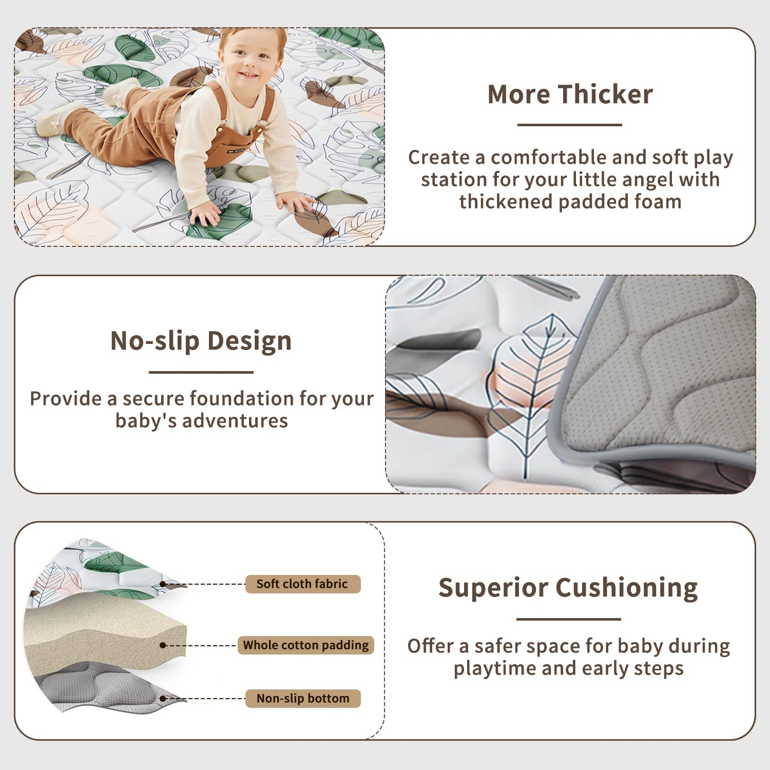Baby Play Mats, Crawling Playpen Mat, Thicken Soft Padding Foam Playmat Foldable Crawling Mats, Non-Slip & Machine Washable ki