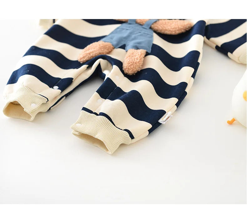 MILANCEL Thicken Lining Boys Baby Rompers Striped Cartoon Girls Jumpsuits Bear Outfit