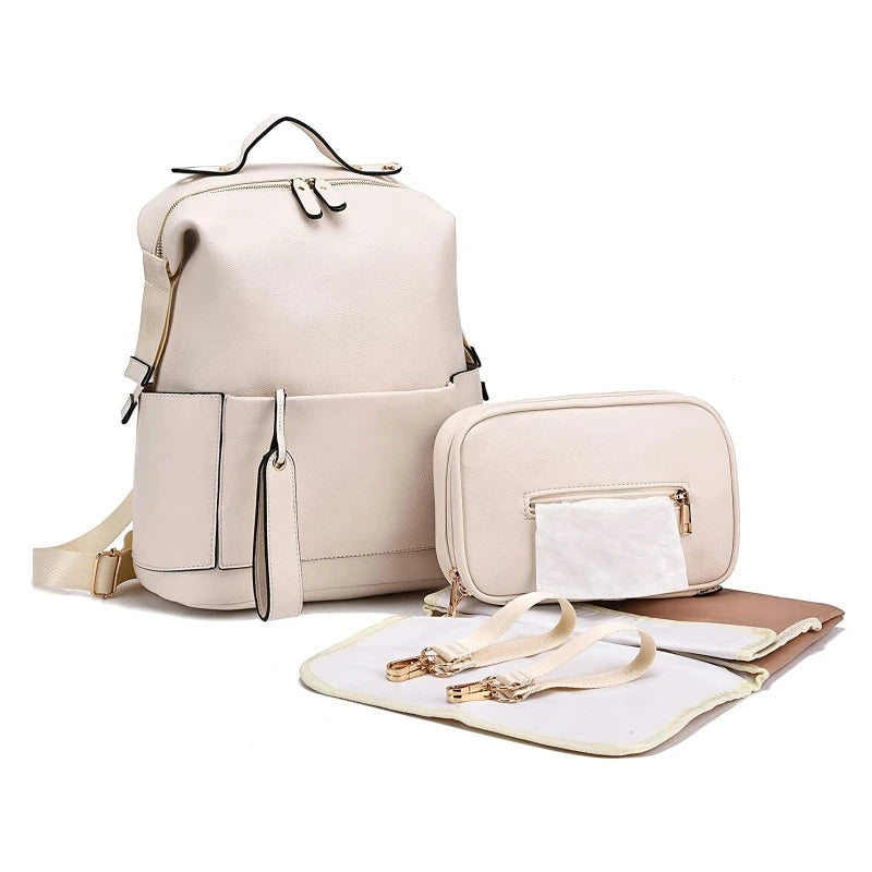 Multifunction Leather Baby Changing Bag Large Capacity