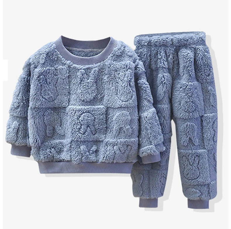 Childrens Pajama Set Warm Autumn and Winter Boys and GirlsThick Home Clothes Baby Plush Clothes KidsClothes