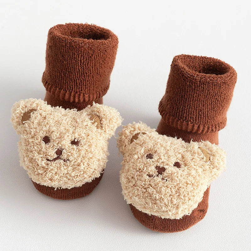 Thick Cotton Baby Socks with Cartoon Bear – Warm & Non-Slip