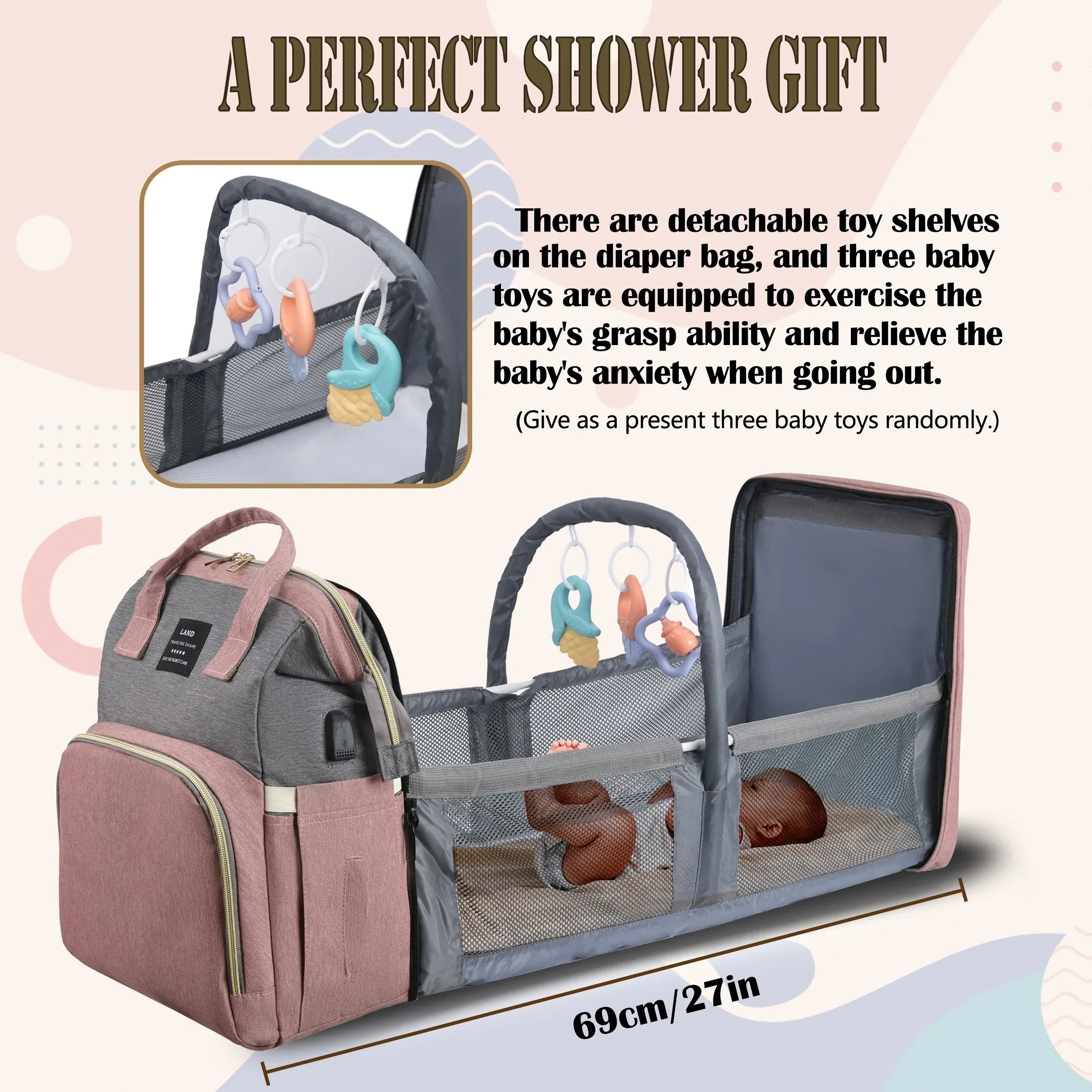 Foldable Mommy Backpack with Crib Bed & Large Storage