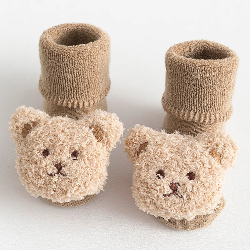 Thick Cotton Baby Socks with Cartoon Bear – Warm & Non-Slip