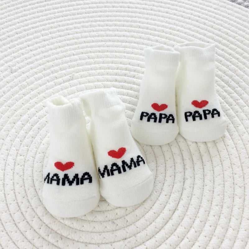 2 Pairs Baby “I love Mama & Papa” Cotton Socks – Newborn Gift