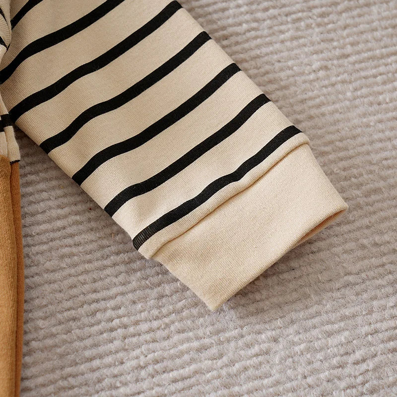 0-18Months Boys and Girls Baby Spring and Autumn Long-Sleeve Romper Fake Suspenders Beige Bear Stripes 100% Cotton baby clothes