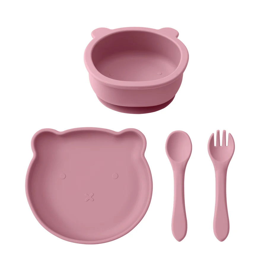 (Set of 4)Children Tableware Set - Baby Silicone Tableware