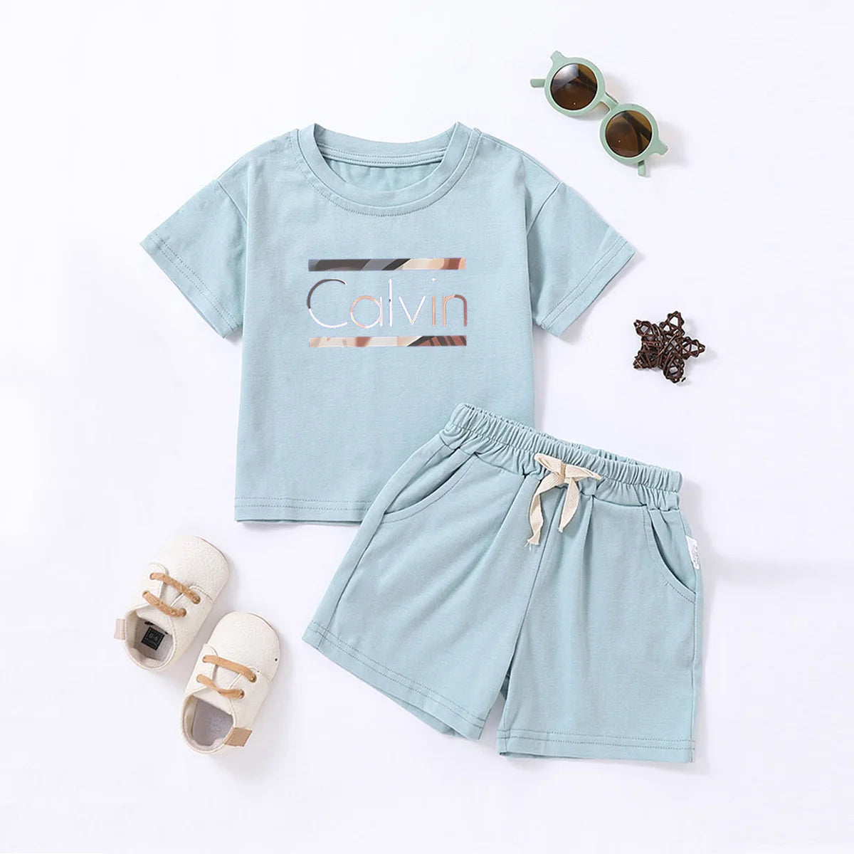 2pcs Kids Summer Boys Girls Short Sleeve Shorts Sports Suit Casual Fashion Letter Printed Kids Trendy Clothing