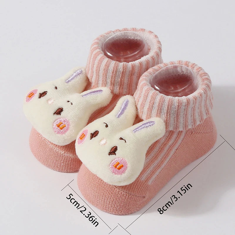 Cute Doll Cotton Baby Socks – Anti-Slip (0–6 Months)