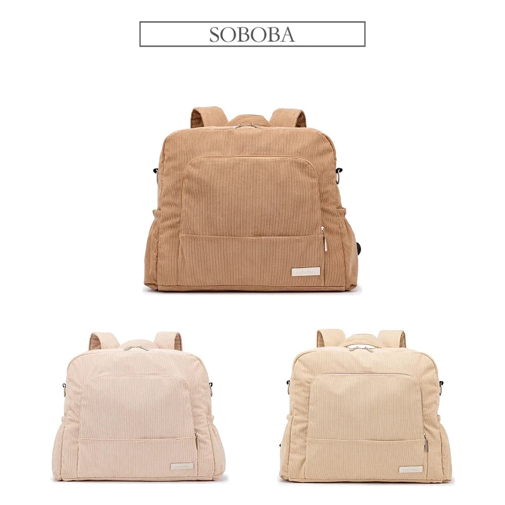 Soboba Corduroy Diaper Backpack – Large & Stylish for Moms