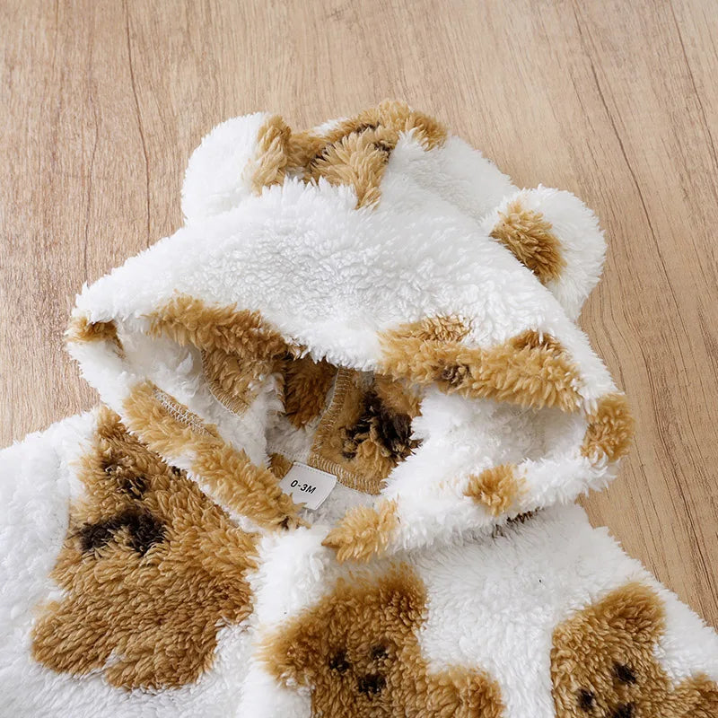 Baby Clothes Cartoon Cute Teddy Bear Plush Comfortable And Soft 0-18 Boys And Girls Autumn And Winter Long Sleeved Baby Jumpsuit