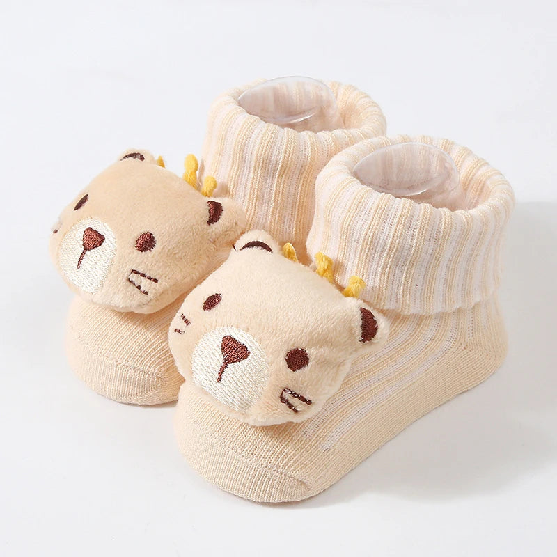 Cute Doll Cotton Baby Socks – Anti-Slip (0–6 Months)