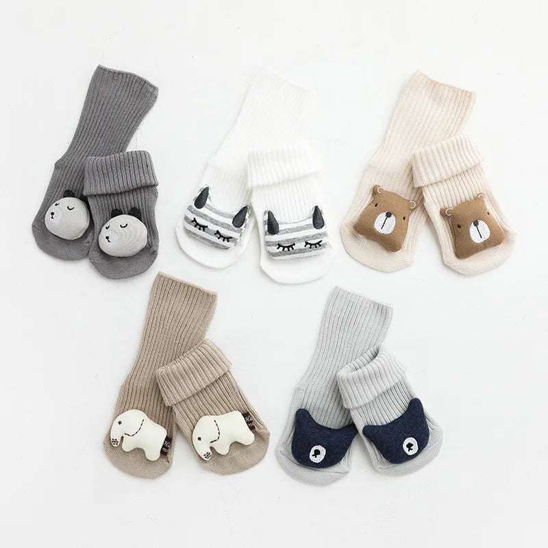Cartoon Cotton Baby Socks – Non-Slip (Newborn to Toddler)