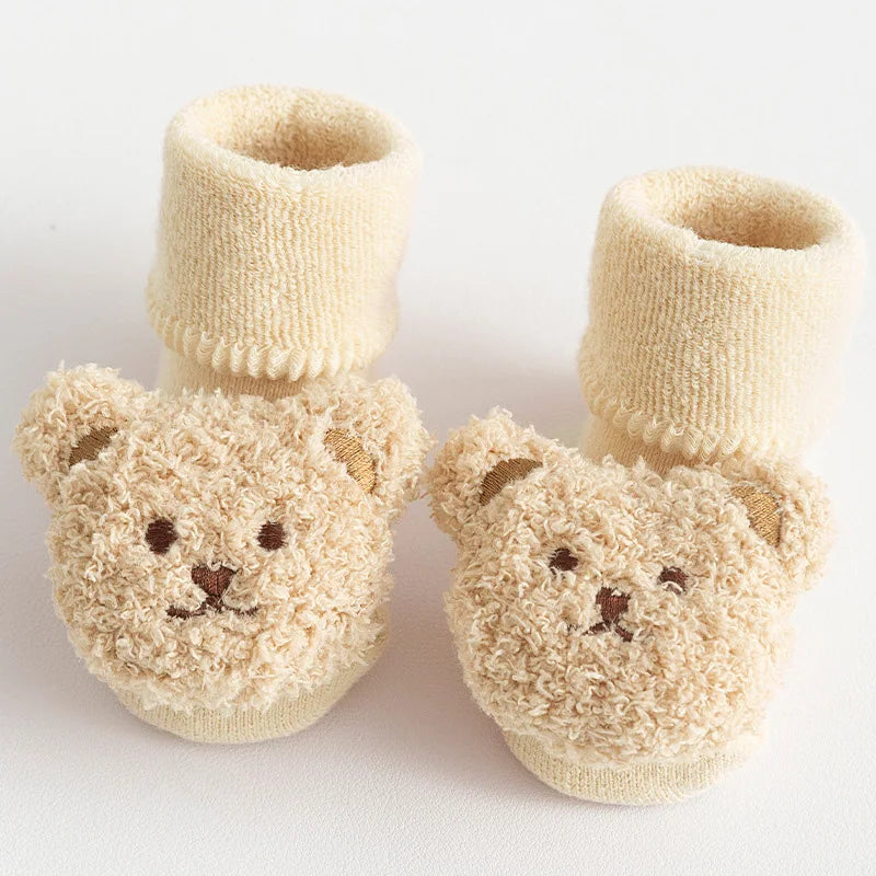 Thick Cotton Baby Socks with Cartoon Bear – Warm & Non-Slip