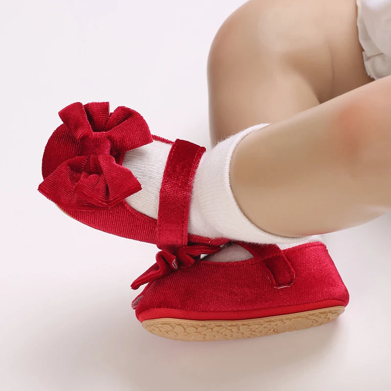 Red Bow Princess Baby Shoes – Anti-Slip Walking (Spring/Autumn)
