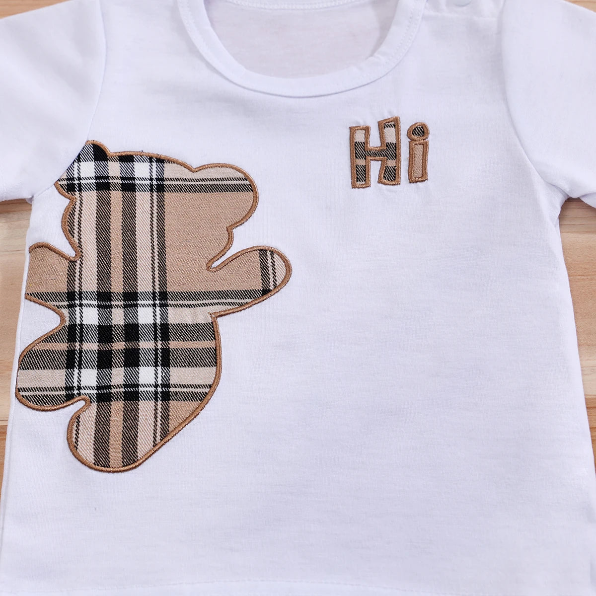 2pcs IURNXB Baby Clothes Set Infant Short Sleeve Tees+Shorts Cartoon Checked Bear Print Cute Kids Tops Pants Casual Suits 3-24M