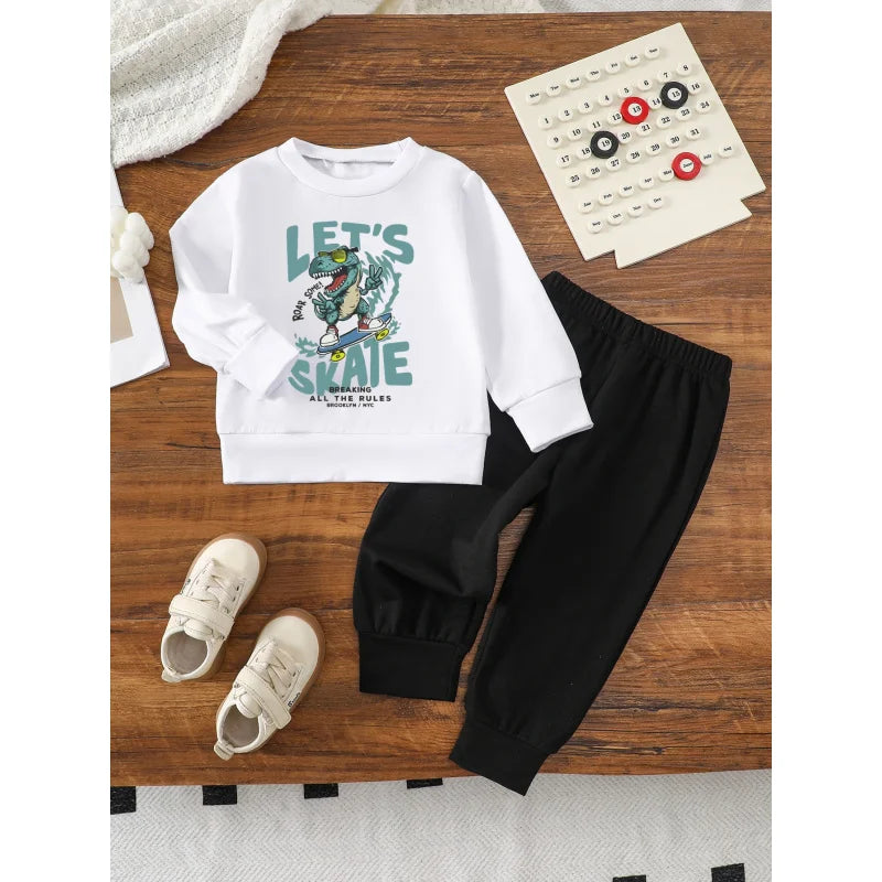 IURNXB 2pcs Children Clothes Set Kids Let's Skate Long Sleeve Top+Pants Outfits Little Boys Toddler Sweatsuits 1-6Y