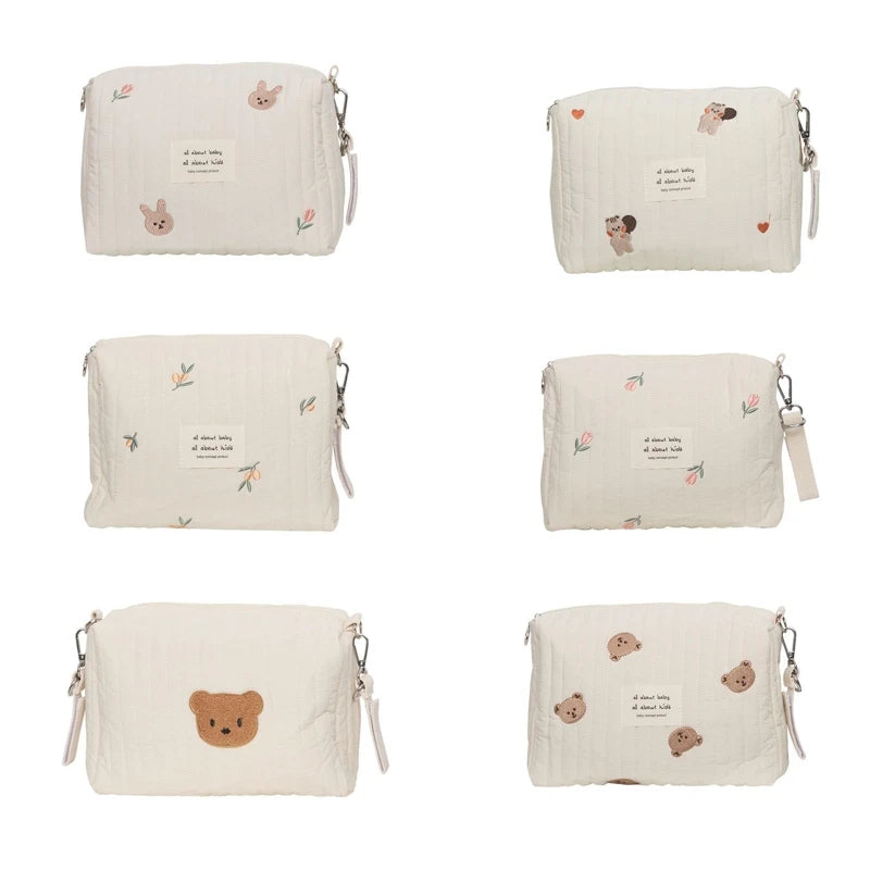 Bear Embroidered Stroller Organizer Diaper & Nursing Pouch