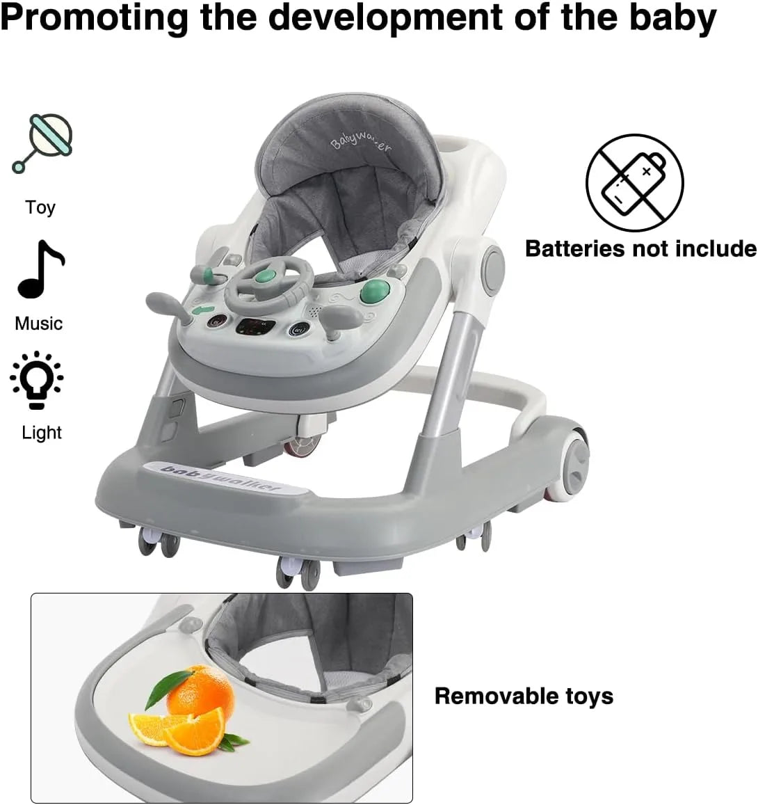 Foldable 2-in-1 Baby Walker – Push Toy, Feeding & Music Tray