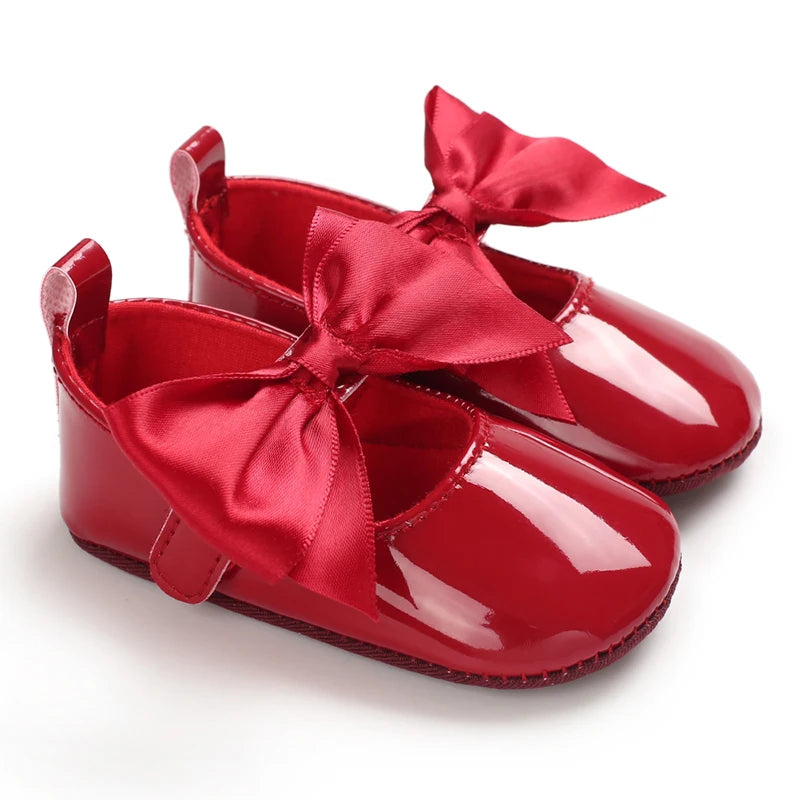 Red Bow Princess Baby Shoes – Anti-Slip Walking (Spring/Autumn)