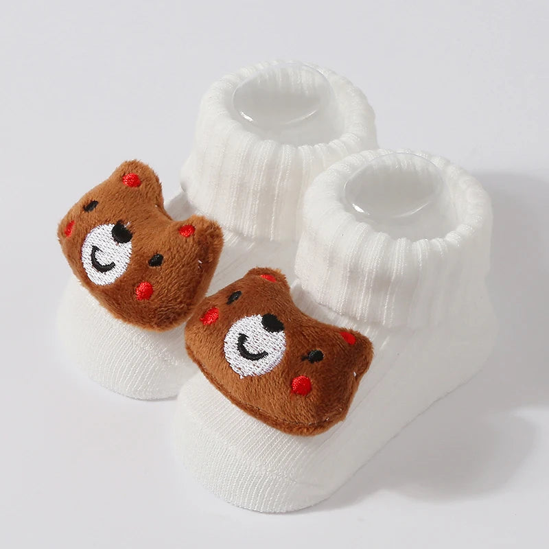 Cute Doll Cotton Baby Socks – Anti-Slip (0–6 Months)