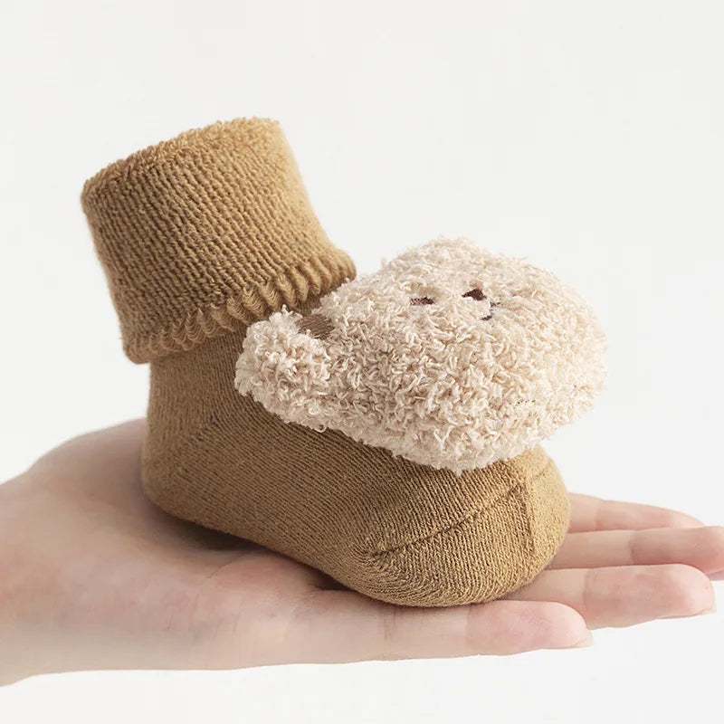Thick Cotton Baby Socks with Cartoon Bear – Warm & Non-Slip
