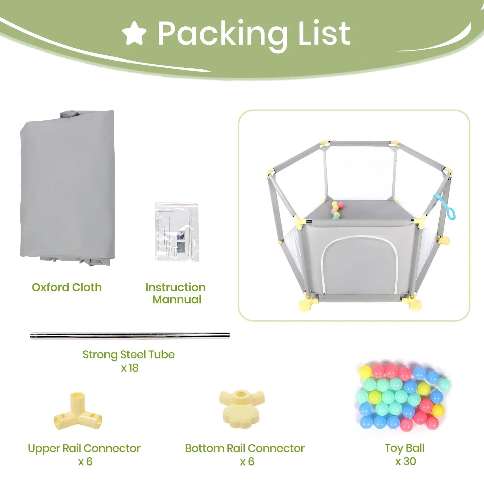 Baby Playpen, 6 Panel Playpen for Baby and Toddlers with Breathable Mesh and 30 Play Balls, Indoor Outdoor Baby Fence