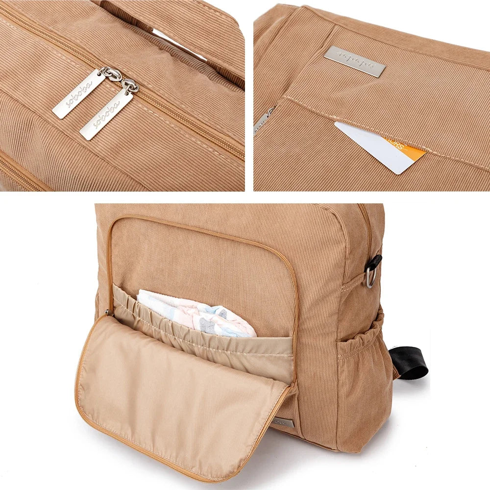 Soboba Corduroy Diaper Backpack – Large & Stylish for Moms