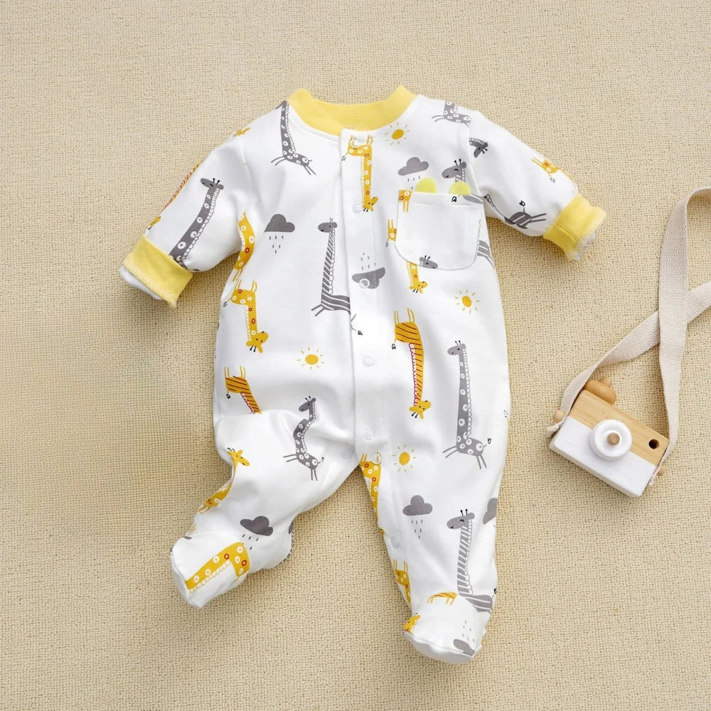 3-12M Autumn Baby jumpsuit Footies long sleeve clothes Infants romper cotton print boys onesies giraffe Cartoon baby underwear
