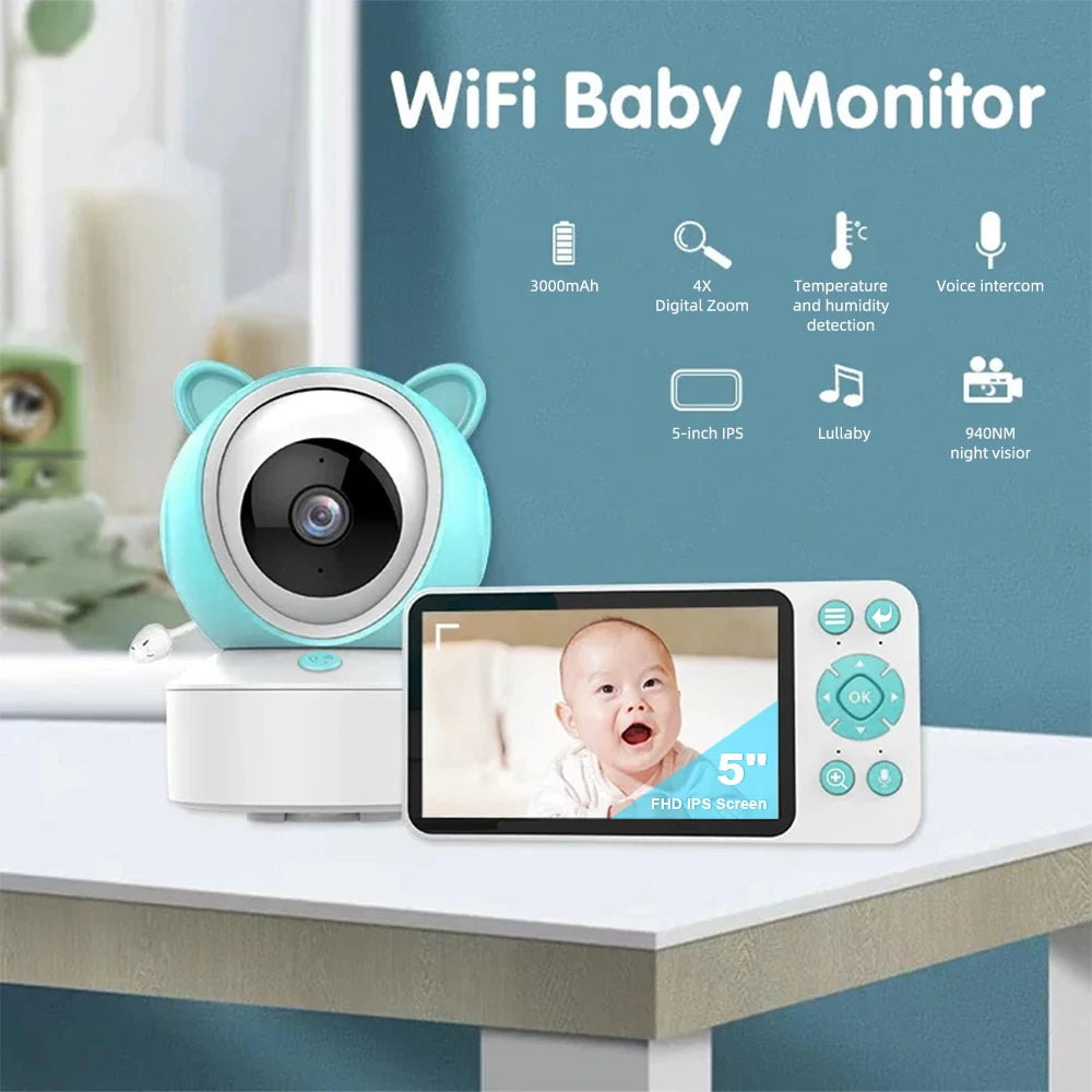WiFi Baby Monitor – 5" Display, 32G Card, Night Vision, Lullabies