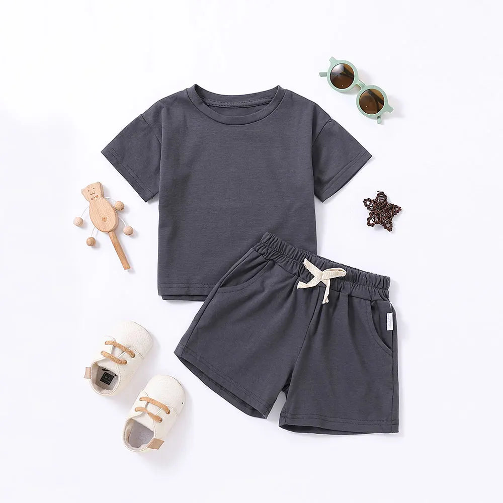 2pcs Kids Summer Boys Girls Short Sleeve Shorts Sports Suit Casual Fashion Letter Printed Kids Trendy Clothing