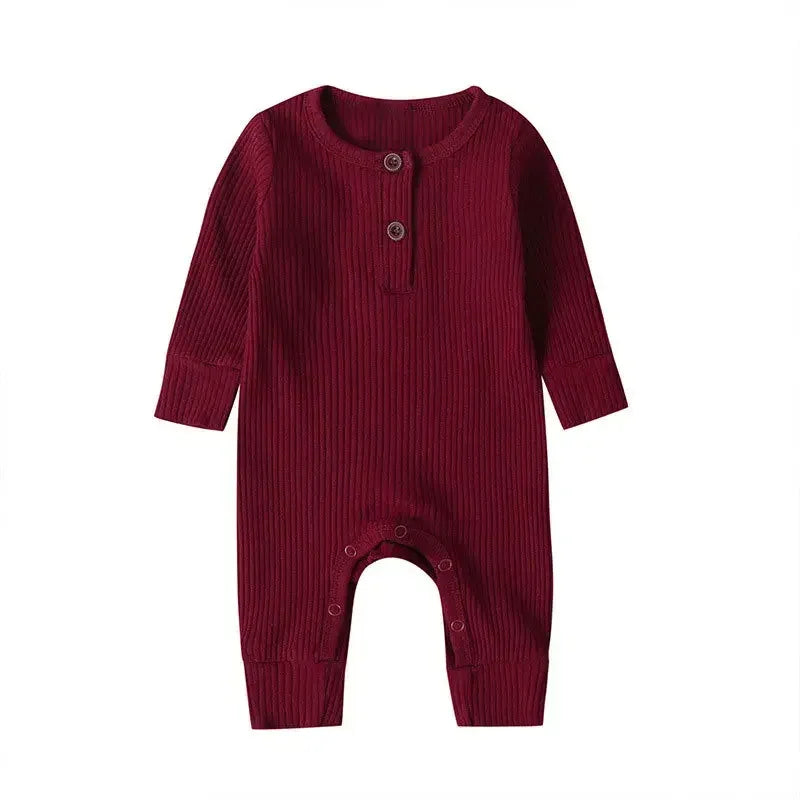 Ribbed Cotton Baby Romper – Long Sleeve Jumpsuit (0–12M)