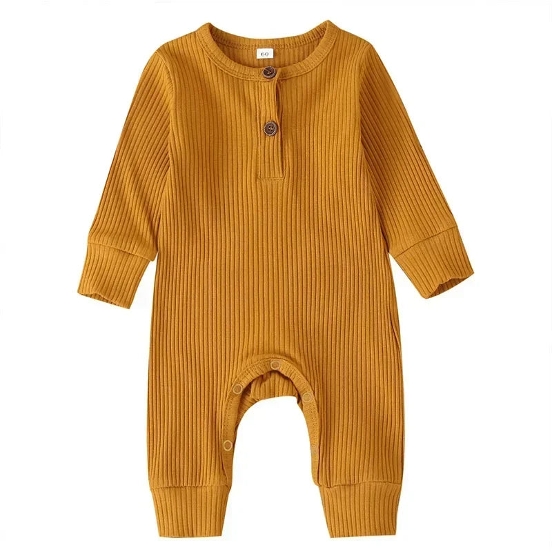 Ribbed Cotton Baby Romper – Long Sleeve Jumpsuit (0–12M)