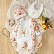 4PCS Baby Girl Cartoon Deer Jumpsuit Set – Bib, Hat & Gloves