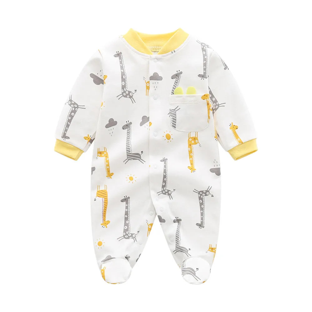 3-12M Autumn Baby jumpsuit Footies long sleeve clothes Infants romper cotton print boys onesies giraffe Cartoon baby underwear