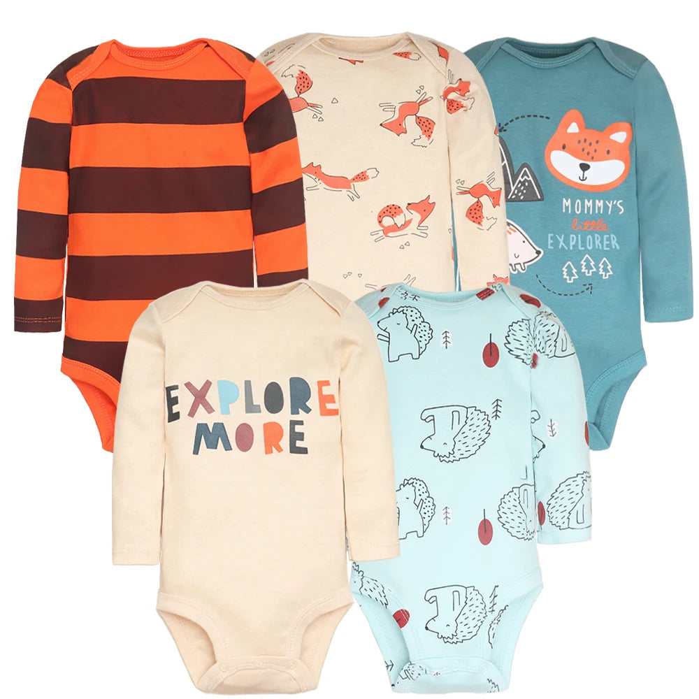 5-Pack Baby Bodysuits – 100% Cotton Newborn & Toddler Jumpsuits