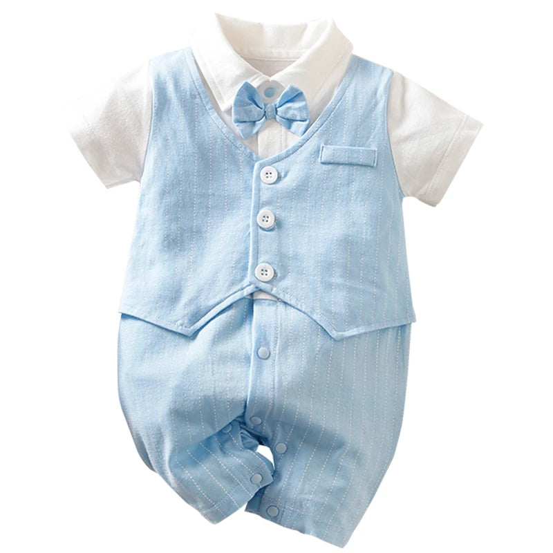 100% Cotton Short Sleeve 0-18 months Gentleman Tie Outfit Handsome Jumpsuit Baby Boys Suits Cotton Onesie Newborn Toddler Trendy