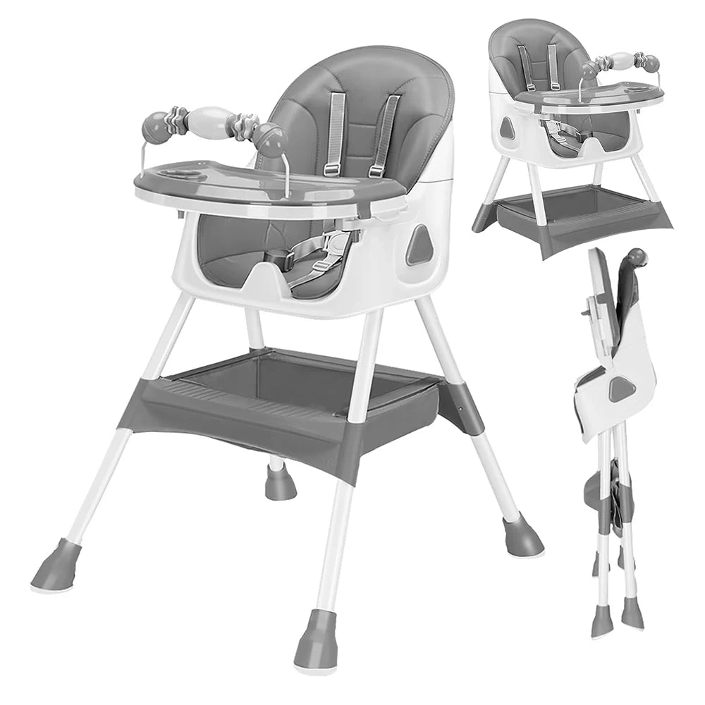 3-in-1 Foldable Baby High Chair with Double Tray