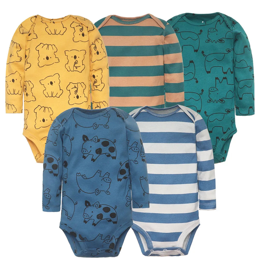 5-Pack Baby Bodysuits – 100% Cotton Newborn & Toddler Jumpsuits