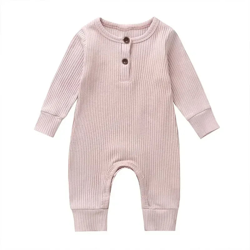 Ribbed Cotton Baby Romper – Long Sleeve Jumpsuit (0–12M)